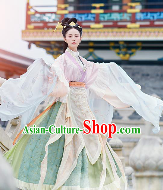 Asian Chinese Jin Dynasty Imperial Concubine Hanfu Dress Traditional Ancient Myth Water Goddess Costumes for Women