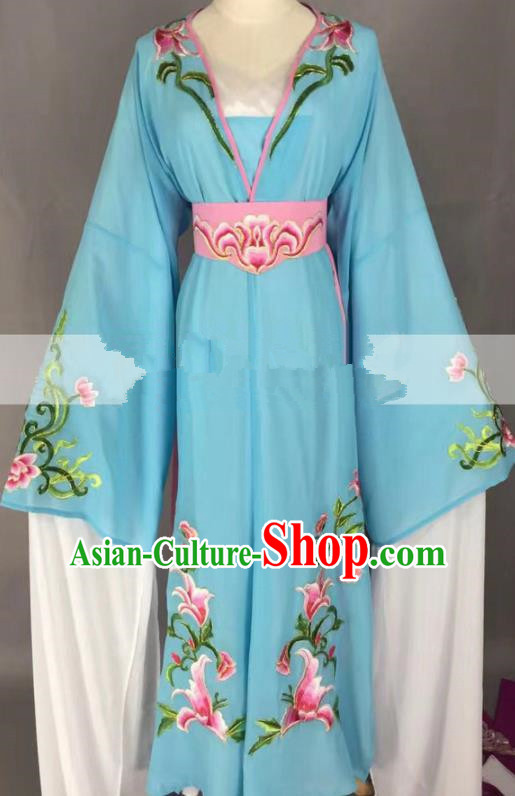 Chinese Traditional Peking Opera Actress Hua Tan Blue Dress Ancient Rich Lady Costume for Women