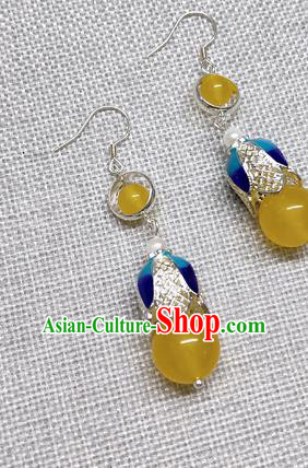 Chinese Traditional Hanfu Yellow Bead Magnolia Earrings Ancient Princess Ear Accessories for Women