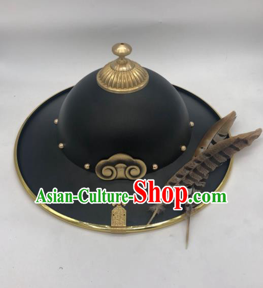Chinese Traditional Swordsman Helmet Headwear Ancient Ming Dynasty Blades Hat for Men