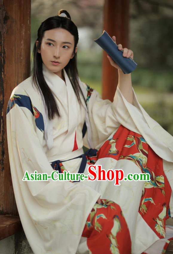 Asian Chinese Jin Dynasty Nobility Childe Hanfu Clothing Traditional Ancient Crown Prince Costumes for Men