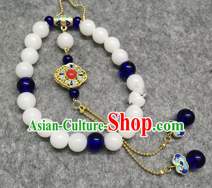 Chinese Traditional Palace White Beads Brooch Accessories Ancient Qing Dynasty Queen Breastpin Hanfu Pendant for Women
