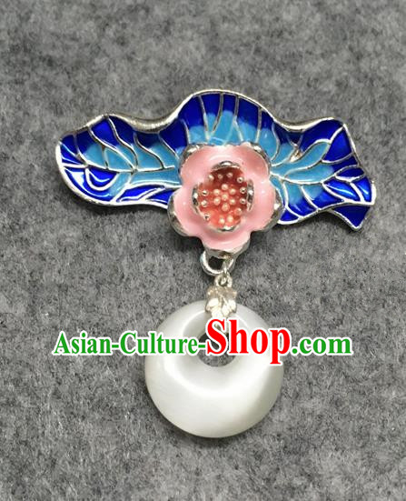 Chinese Traditional Hanfu Accessories Blueing Lotus Leaf Brooch Ancient Qing Dynasty Queen Breastpin for Women
