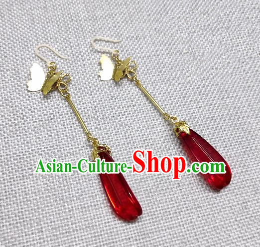 Chinese Traditional Palace Hanfu Red Earrings Ancient Princess Ear Accessories for Women