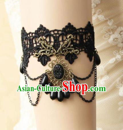 Top Grade Handmade Halloween Armlet Fancy Ball Black Lace Bracelet Accessories for Women