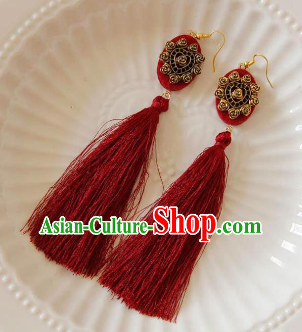 Top Grade Handmade Halloween Cosplay Gothic Red Tassel Earrings Fancy Ball Ear Accessories for Women
