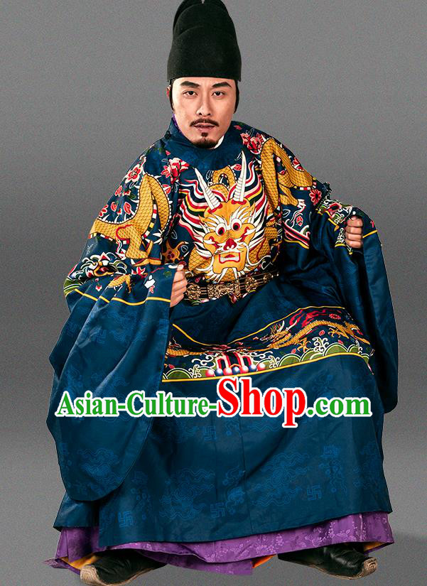 Asian Chinese Ming Dynasty Emperor Imperial Robe Traditional Ancient Court Monarch Costumes for Men