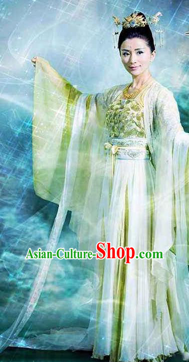 Chinese Ancient Mythology Mother Goddess Nvwa Yellow Dress Empress Wa Costumes Complete Set