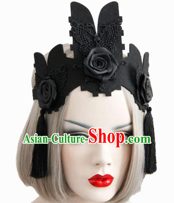 Handmade Halloween Cosplay Headwear Fancy Ball Stage Show Black Roses Royal Crown for Women