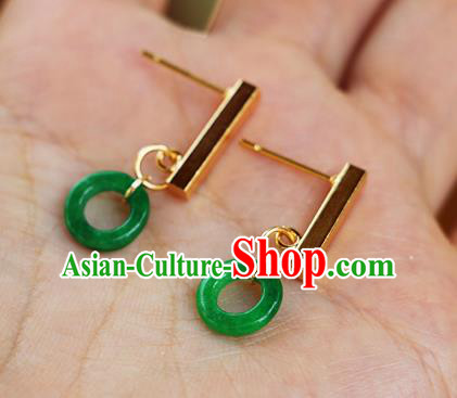 Chinese Traditional Hanfu Jade Ring Ear Accessories Ancient Qing Dynasty Princess Earrings for Women