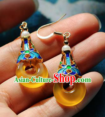 Chinese Traditional Hanfu Yellow Jade Ear Accessories Ancient Qing Dynasty Princess Earrings for Women