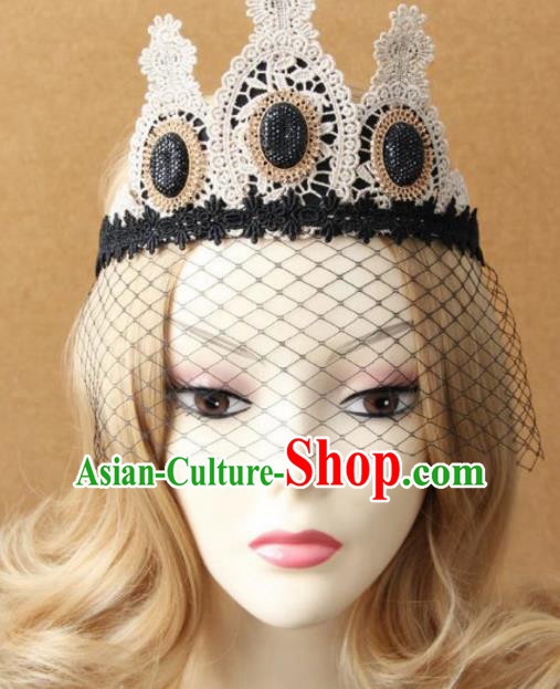 Handmade Halloween Cosplay Black Gem Headwear Fancy Ball Stage Show Royal Crown for Women