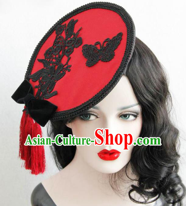 Halloween Handmade Cosplay Queen Red Tassel Top Hat Fancy Ball Stage Show Headwear for Women