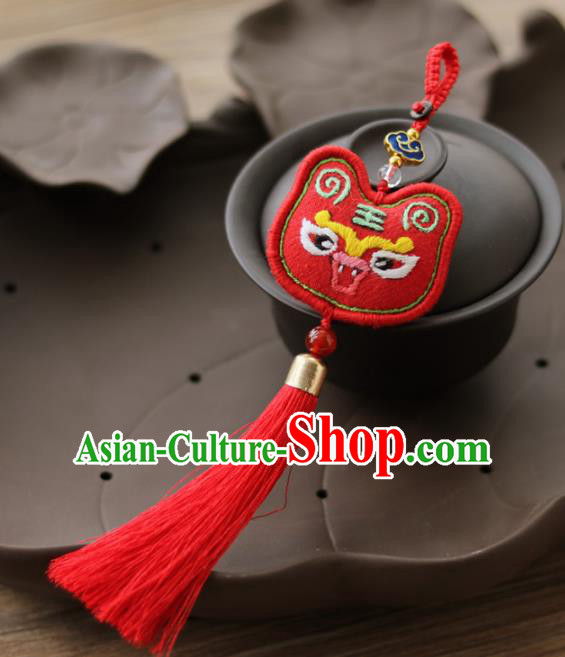 Chinese Ancient Embroidered Tiger Red Pendant Traditional Hanfu Court Accessories for Women