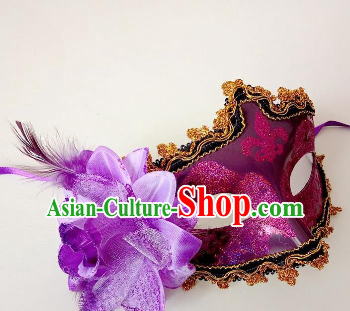 Handmade Venice Carnival Purple Mask Halloween Fancy Ball Cosplay Stage Show Face Masks Accessories for Women
