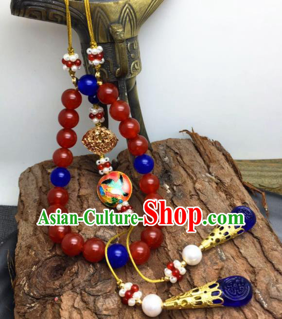 Chinese Traditional Hanfu Red Beads Breastpin Accessories Ancient Qing Dynasty Imperial Consort Brooch Pendant for Women