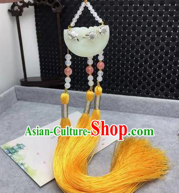 Chinese Traditional Hanfu Yellow Tassel Waist Accessories Ancient Qing Dynasty Imperial Consort Brooch Pendant for Women