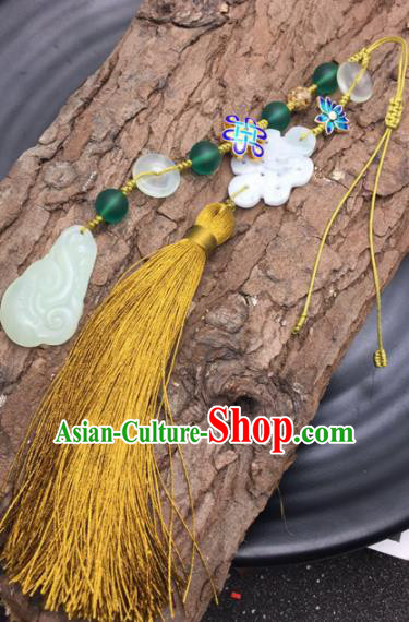 Chinese Traditional Hanfu Yellow Tassel Breastpin Accessories Ancient Qing Dynasty Imperial Consort Brooch Pendant for Women