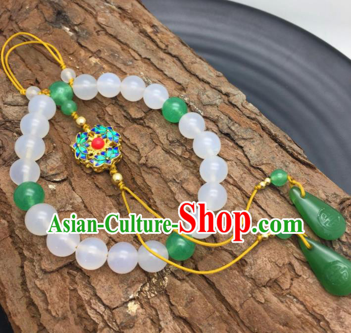 Chinese Traditional Hanfu Court White Beads Breastpin Accessories Ancient Qing Dynasty Imperial Consort Brooch Pendant for Women