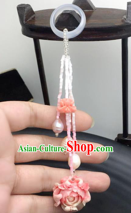 Chinese Traditional Hanfu Court Pink Peony Breastpin Accessories Ancient Qing Dynasty Imperial Consort Brooch Pendant for Women