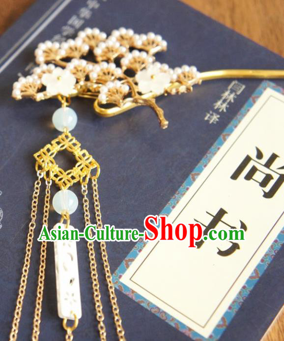 Chinese Ancient Ming Dynasty Princess Golden Pine Tassel Hairpins Traditional Hanfu Court Hair Accessories for Women
