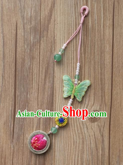 Chinese Traditional Hanfu Embroidered Green Butterfly Brooch Pendant Ancient Cheongsam Breastpin Accessories for Women