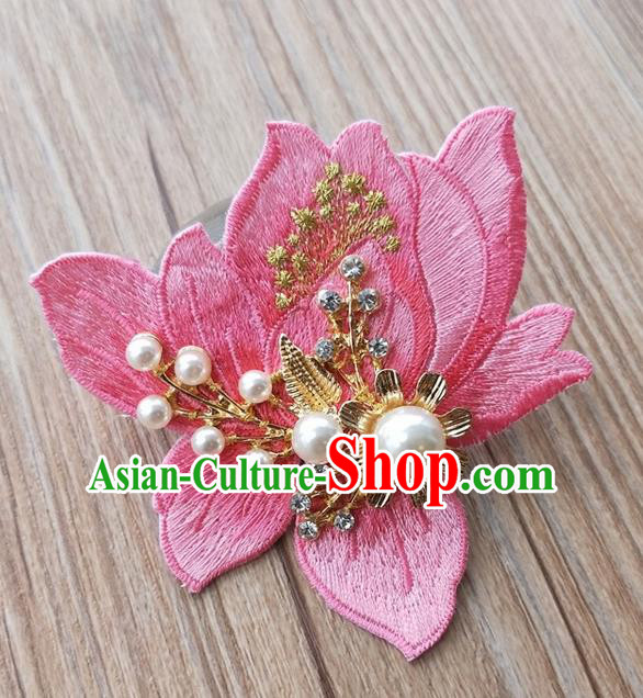 Chinese Traditional Hanfu Embroidered Peach Pink Magnolia Brooch Pendant Ancient Cheongsam Breastpin Accessories for Women