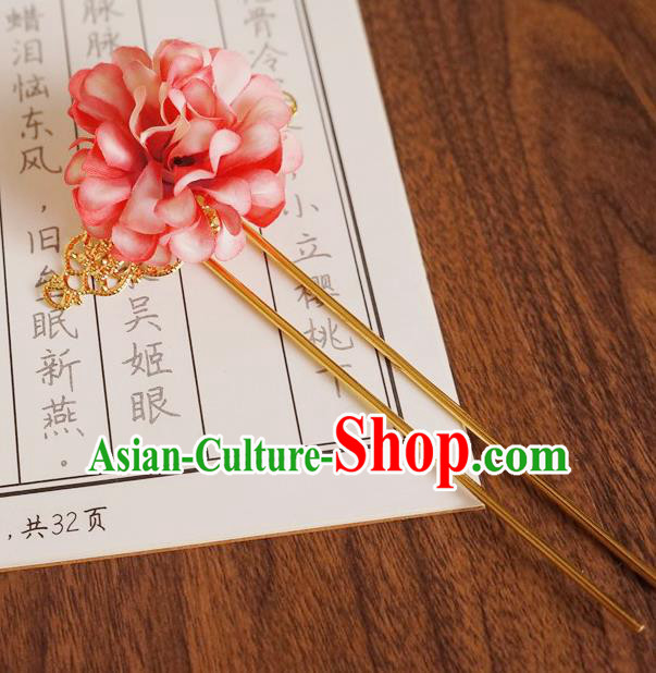 Chinese Ancient Princess Red Silk Flower Hairpins Traditional Hanfu Court Hair Accessories for Women
