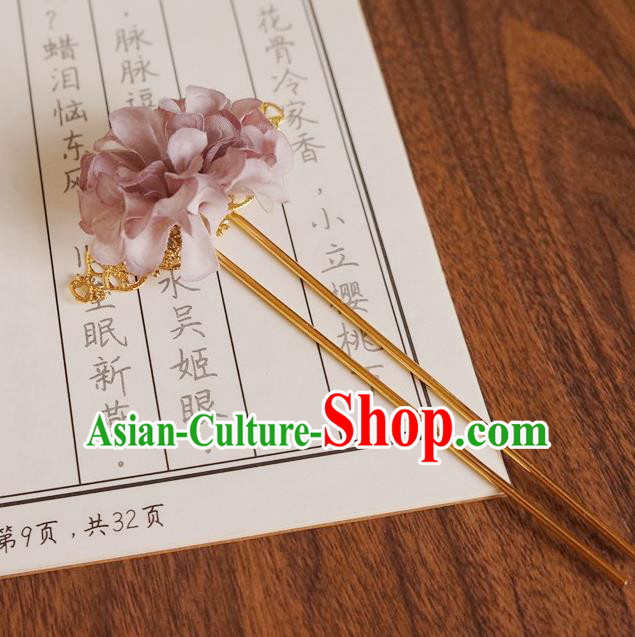 Chinese Ancient Princess Purple Silk Flower Hairpins Traditional Hanfu Court Hair Accessories for Women