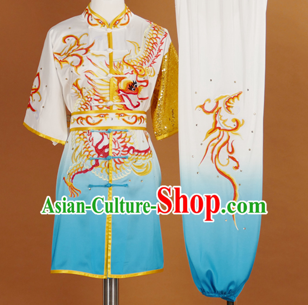 Color Transition Short Sleeves Martial Arts Suit Kung Fu Dress Wushu Suits Stage Performance Competition Full Set