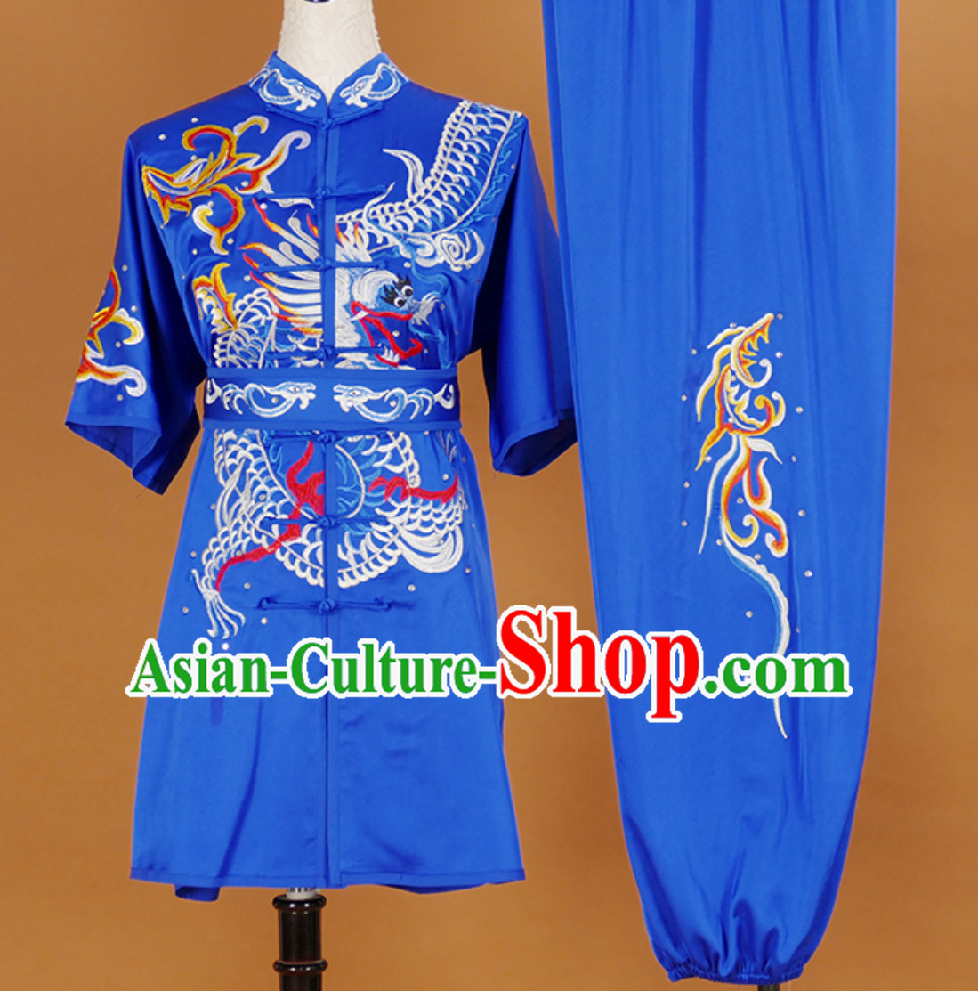 Blue Short Sleeves Martial Arts Suit Kung Fu Dress Wushu Suits Stage Performance Competition Full Set