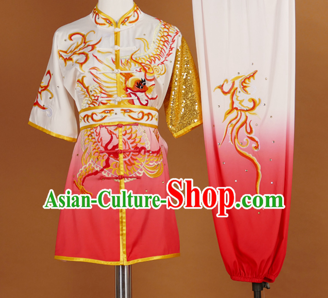 Red Color Changing Short Sleeves Martial Arts Suit Kung Fu Dress Wushu Suits Stage Performance Competition Full Set