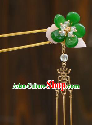 Chinese Ancient Tang Dynasty Princess Green Plum Tassel Hairpins Traditional Hanfu Court Hair Accessories for Women