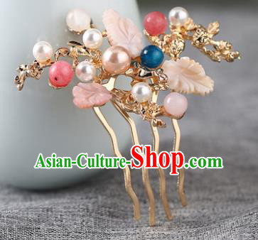 Chinese Ancient Ming Dynasty Princess Leaf Hair Comb Hairpins Traditional Hanfu Court Hair Accessories for Women