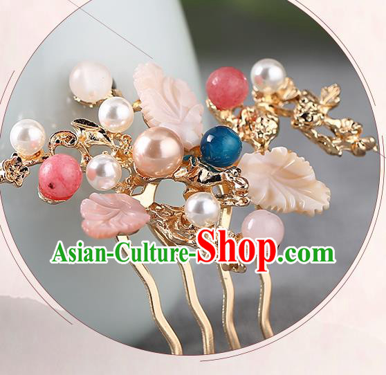 Chinese Ancient Ming Dynasty Princess Leaf Hair Comb Hairpins Traditional Hanfu Court Hair Accessories for Women
