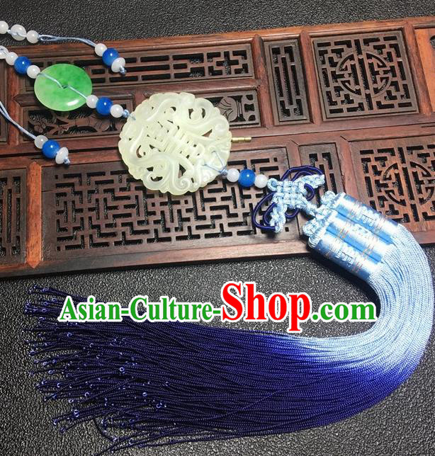 Traditional Chinese Hanfu Jade Carving Longevity Waist Accessories Ancient Swordsman Brooch Tassel Pendant