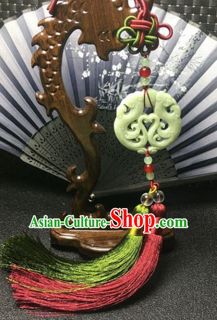 Traditional Chinese Hanfu Jade Carving Phoenix Waist Accessories Tassel Pendant Ancient Swordsman Brooch