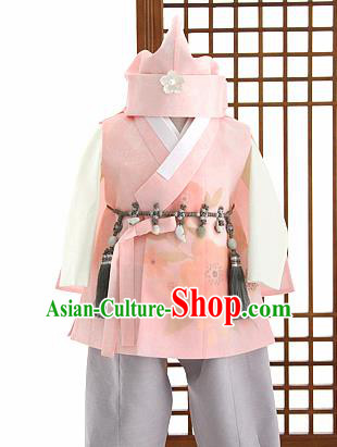 Traditional Korean Pink Hanbok Clothing Asian Korea Boys Fashion Apparel Hanbok Costume and Waistband for Kids
