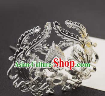 Chinese Ancient Ming Dynasty Queen Argent Phoenix Hairpins Traditional Hanfu Court Hair Accessories for Women