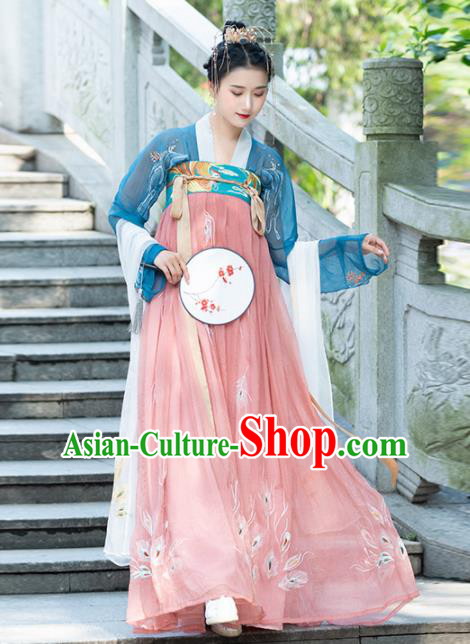 Traditional Chinese Tang Dynasty Imperial Consort Replica Costumes Ancient Court Princess Pink Hanfu Dress for Women