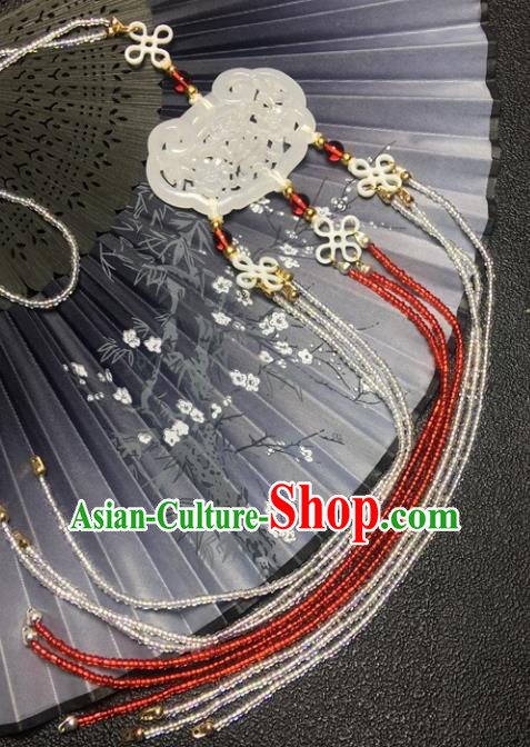 Traditional Chinese Hanfu Jade Carving Waist Accessories Beads Tassel Pendant Ancient Swordsman Brooch