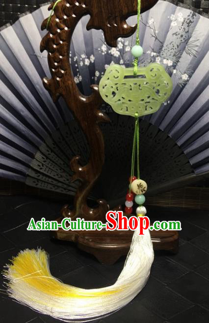 Traditional Chinese Hanfu Jade Carving Bat Waist Accessories White Tassel Pendant Ancient Swordsman Brooch