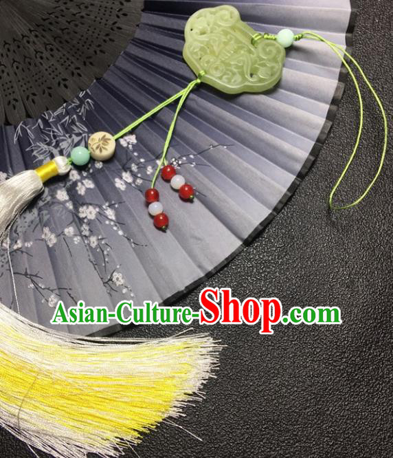 Traditional Chinese Hanfu Jade Carving Bat Waist Accessories White Tassel Pendant Ancient Swordsman Brooch