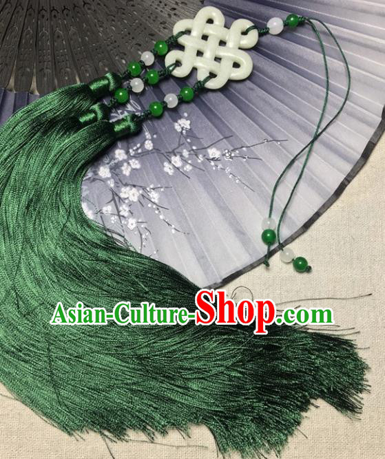 Traditional Chinese Hanfu Jade Carving Auspicious Waist Accessories Green Tassel Pendant Ancient Swordsman Brooch