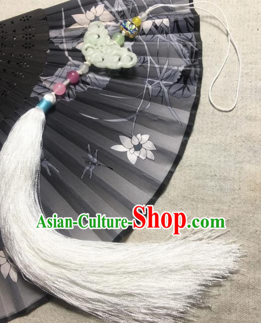 Traditional Chinese Hanfu Jade Carving Butterfly Waist Accessories Palace White Tassel Pendant Ancient Swordsman Brooch