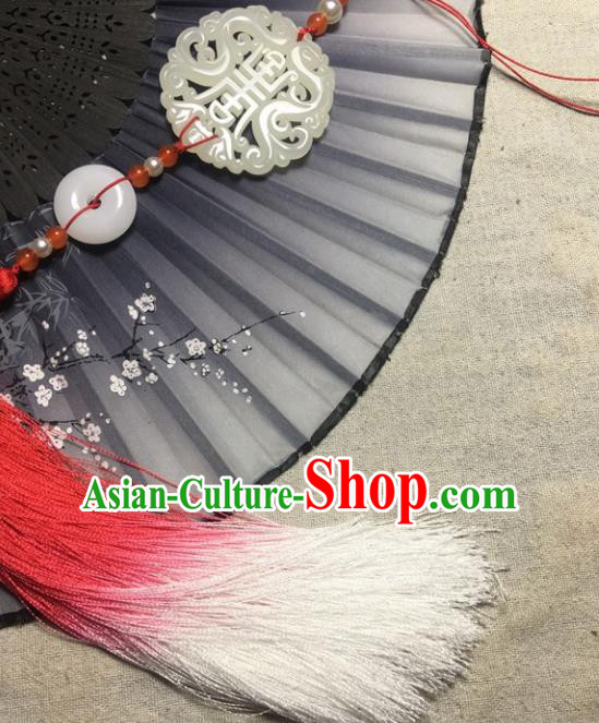 Traditional Chinese Hanfu Jade Carving Dragon Waist Accessories Palace Red Tassel Pendant Ancient Swordsman Brooch