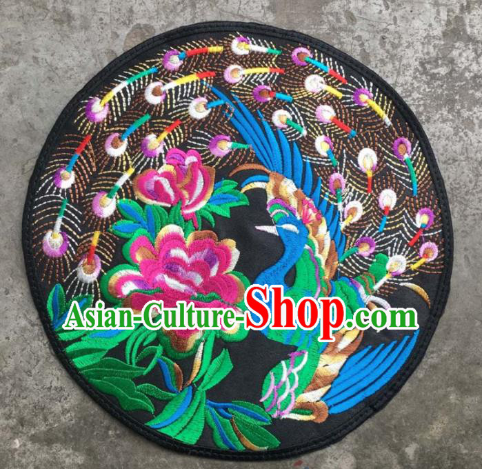 Chinese Traditional Embroidery Cloth Accessories National Embroidered Peacock Peony Dress Patch