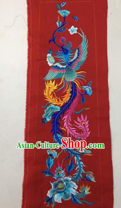 Chinese Traditional Embroidery Cloth Accessories National Embroidered Phoenix Peony Red Dress Patch