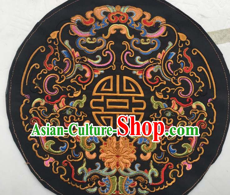Chinese Traditional Embroidery Cloth Accessories National Embroidered Lotus Black Dress Patch