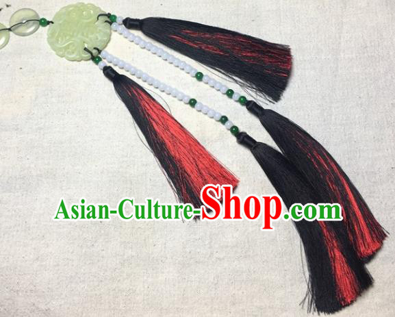 Traditional Chinese Hanfu Jade Carving Waist Accessories Palace White Beads Tassel Pendant Ancient Swordsman Brooch